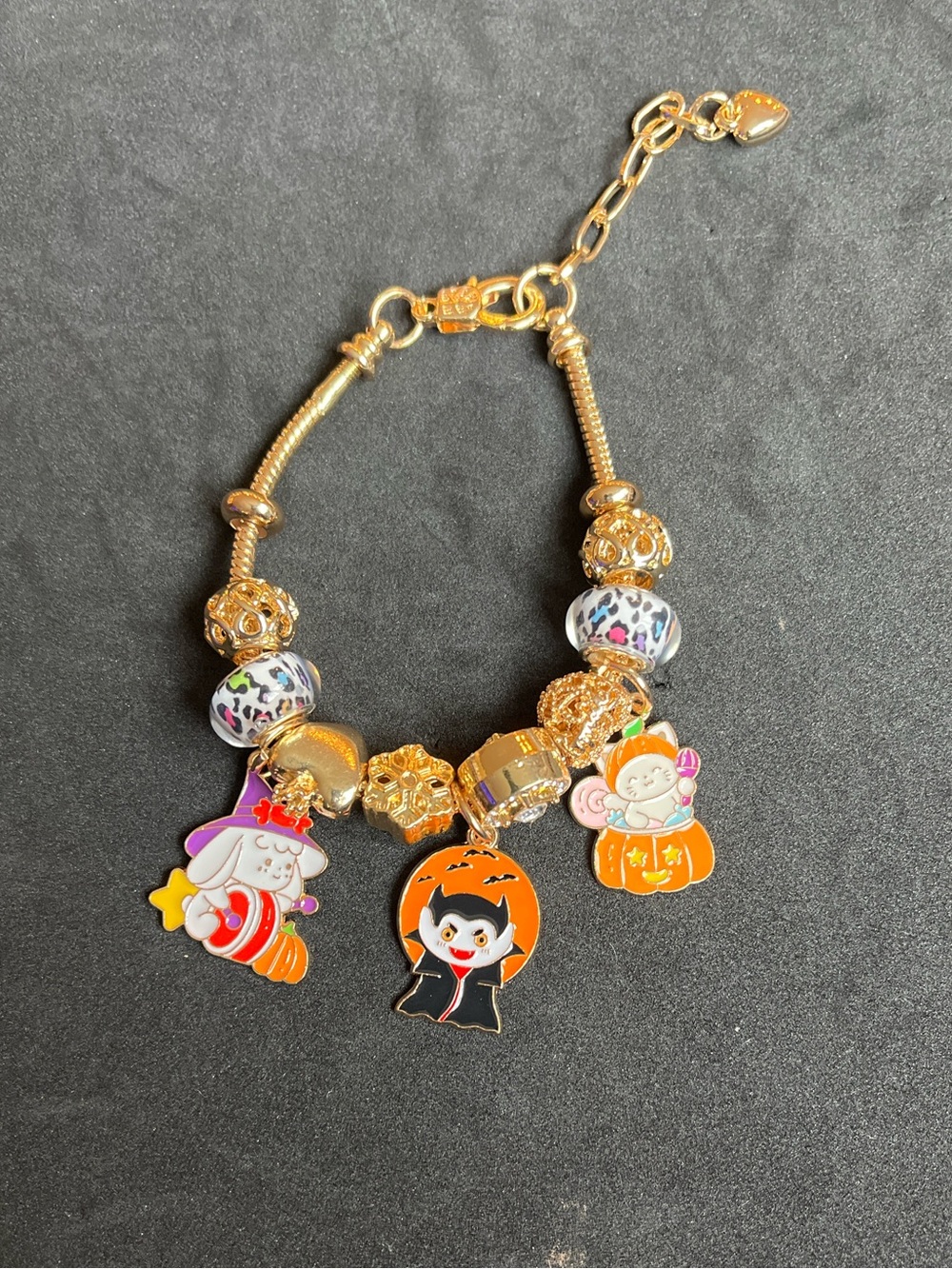 Kids Gold-Tone Halloween Charm Bracelet with Orange Accents